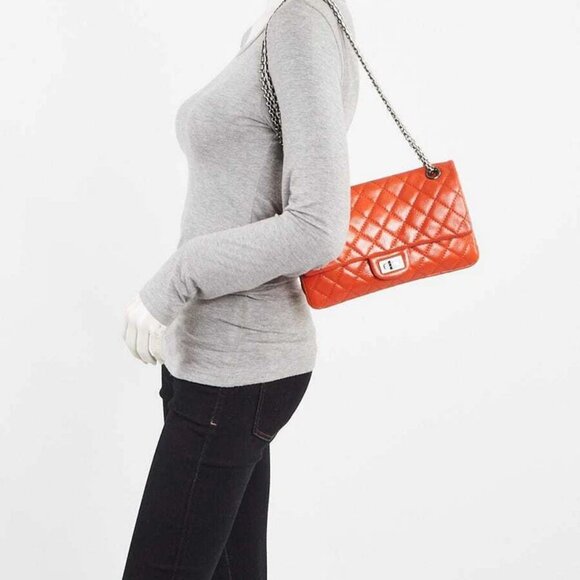 Chanel Orange 2.55 Reissue Quilted Patent Caviar Leather 225 Bag - Picture 2 of 11